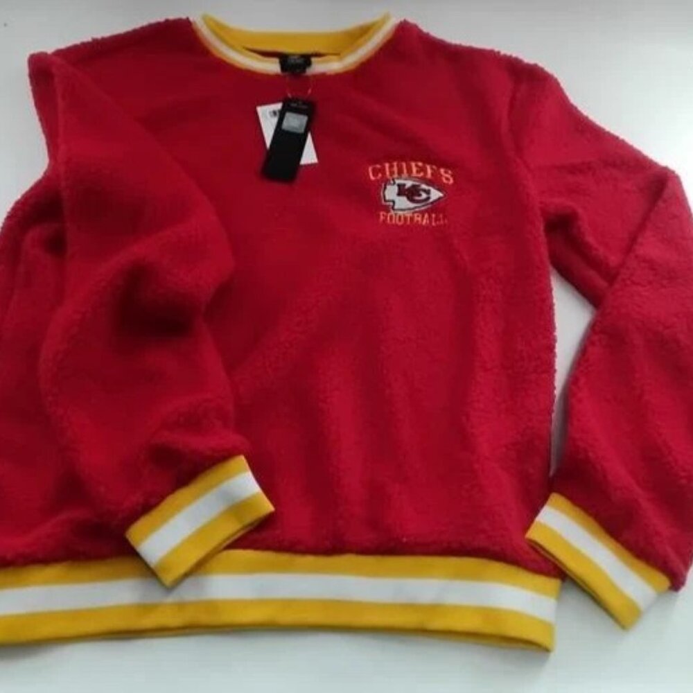 NWT Men’s Kansas City Chiefs Sherpa Fleece Crew Neck  Size L NFL Red-P#42@CMK